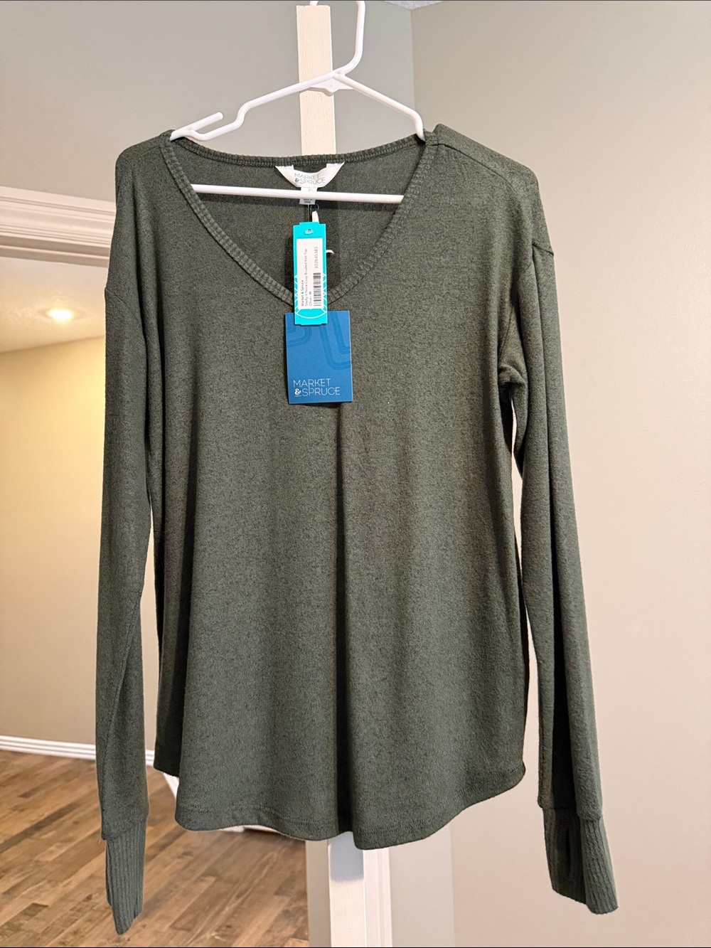 Market & Spruce Olive V-Neck Long Sleeve Tee